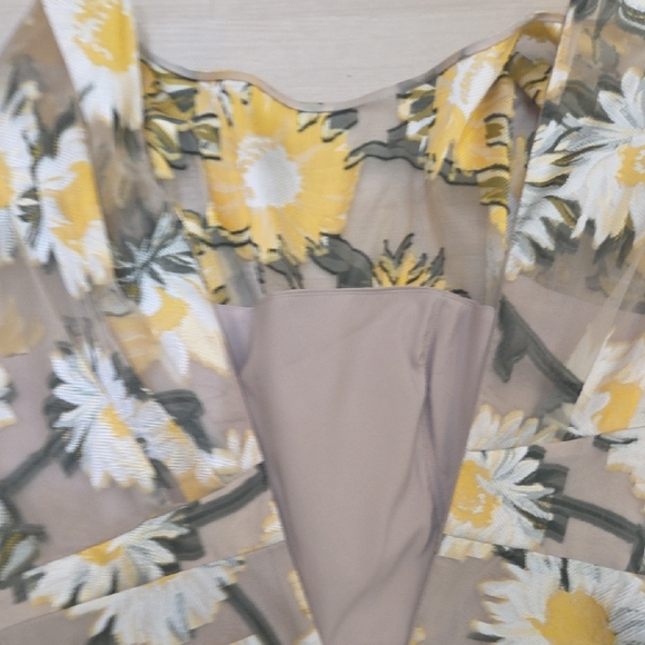 Lela Rose Sunflower Print Beige Midi Dress Boatneck Draped Bodice MSRP $1890 NWT - Picture 9 of 15